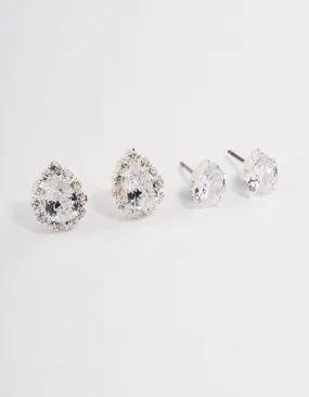 Silver Fancy Cubic Zirconia Pear Earrings Pack