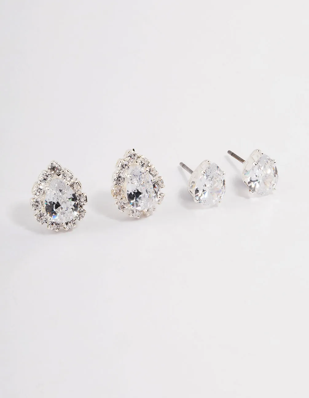 Silver Fancy Cubic Zirconia Pear Earrings Pack