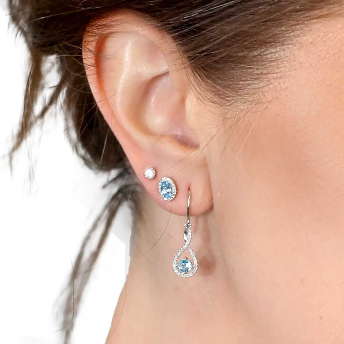 Silver Limitless Blue Topaz & Diamond Drop Earrings