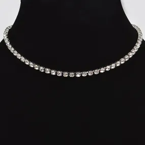 Silver Rhinestone Thin Choker Necklace