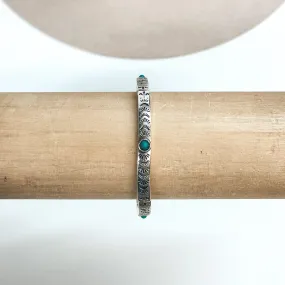 Silver Tone Sun Engraved Bracelet with Small Faux Turquoise Stones