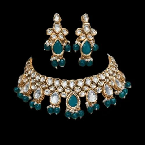 Simple Kundan Drop Hanging Necklace Set