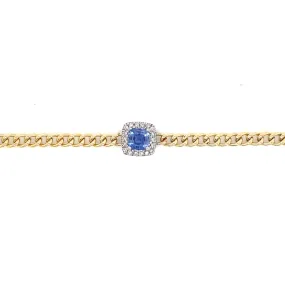 Square Sapphire & Diamond Curb Link Chain Bracelet