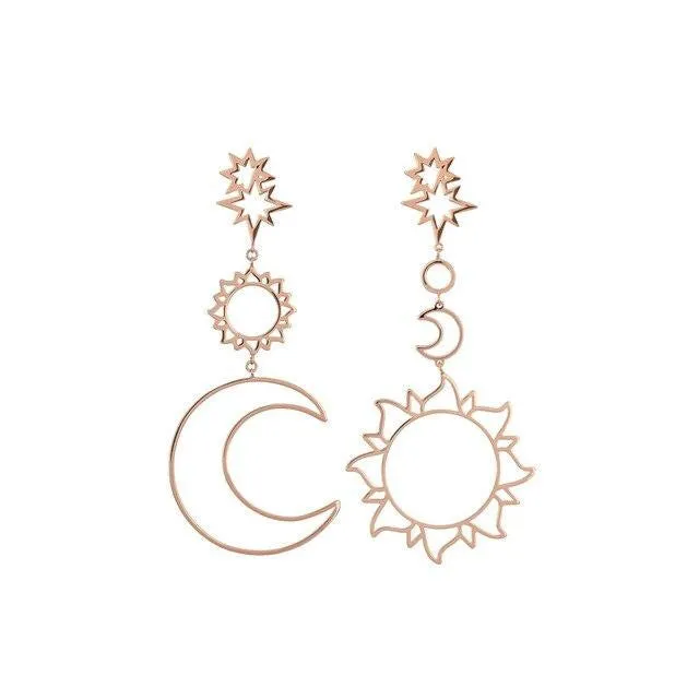 Star Sun Moon Hollow Ear Rings