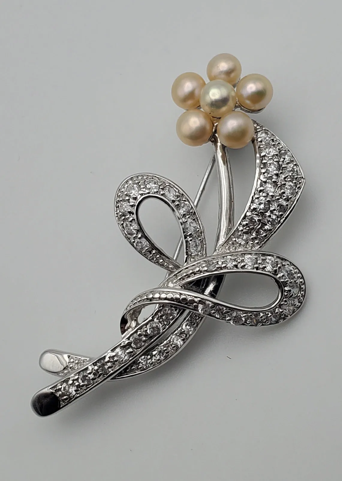 Sterling Silver and Pearls Floral Brooch