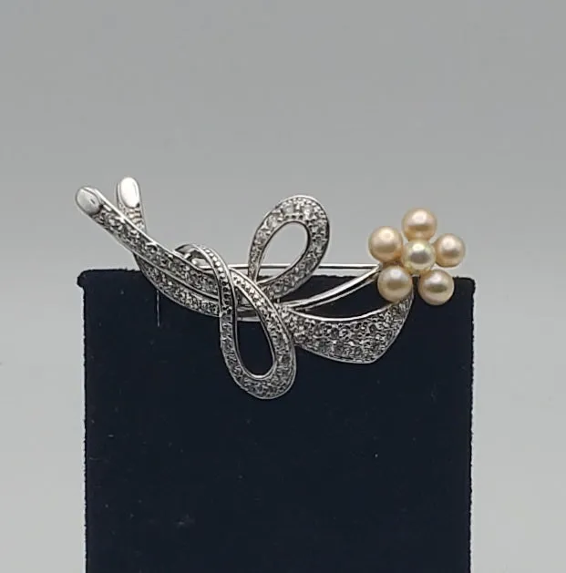 Sterling Silver and Pearls Floral Brooch