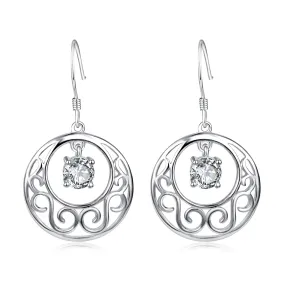 Sterling Silver Filigree Round Drop Earring and White Topaz