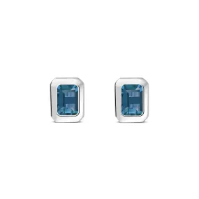 Sterling Silver London Blue Topaz Rectangular Framed Stud Earrings