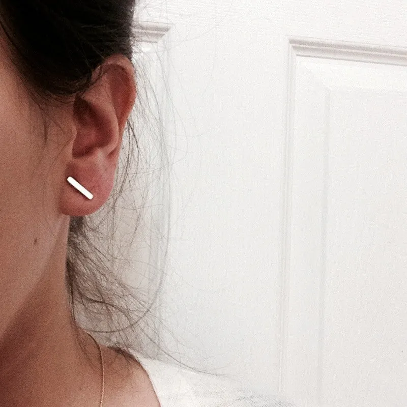 Sterling Silver Mini Bar Studs with Chain Earrings