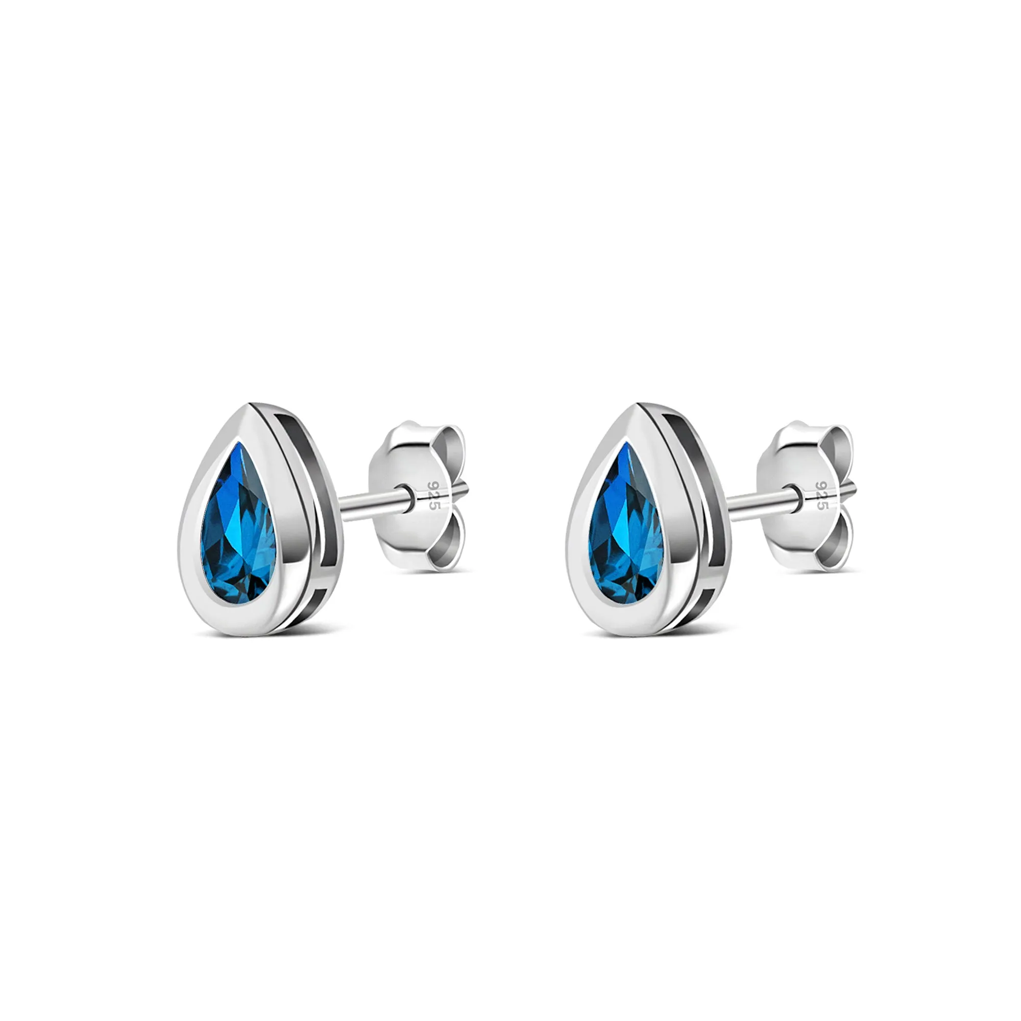 Sterling Silver Swiss Blue Topaz Teardrop Framed Stud Earrings