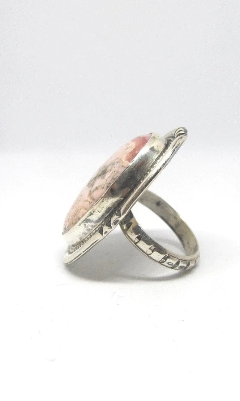 STONE IN LOVE Chimney Butte Pink Jasper & Silver Ring, Sz 10