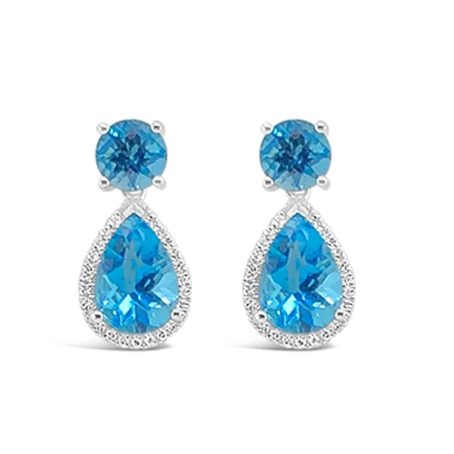 Swiss Blue Topaz & Diamond Earrings