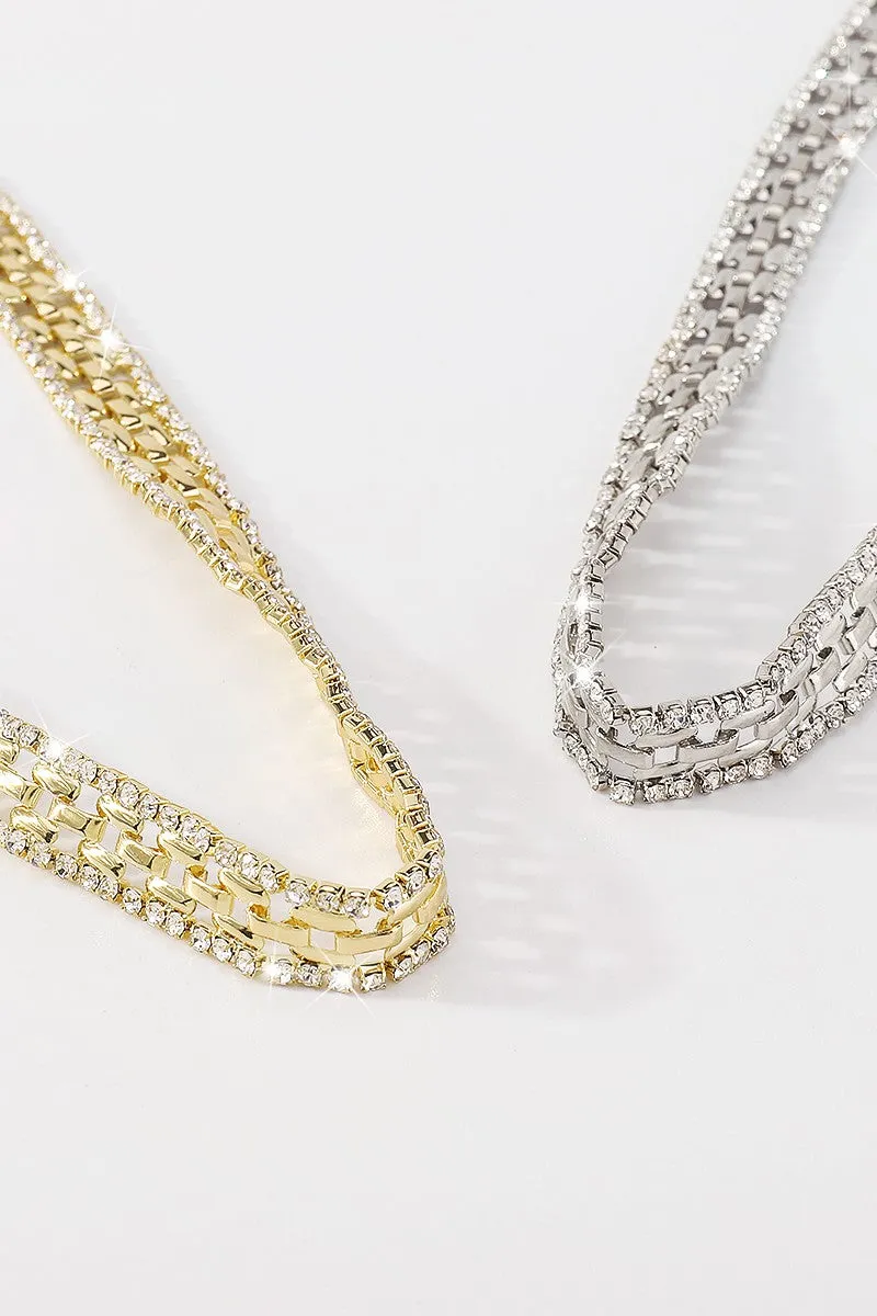 Thick Rhinestone Watch Chains Choker Necklace- Gold or Silver