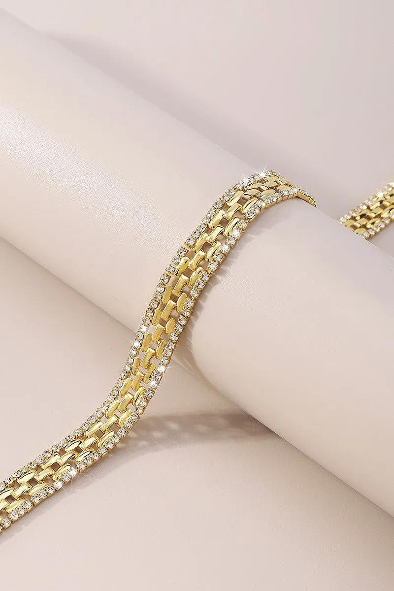 Thick Rhinestone Watch Chains Choker Necklace- Gold or Silver