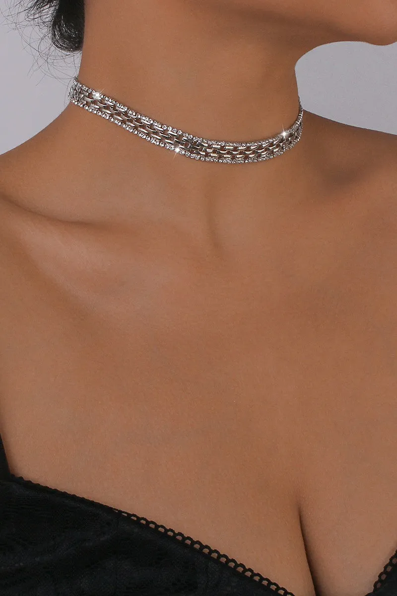 Thick Rhinestone Watch Chains Choker Necklace- Gold or Silver