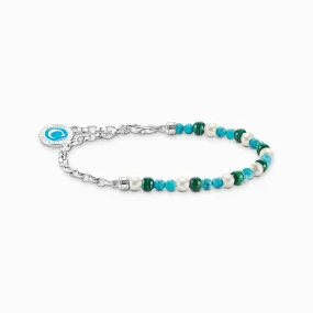 Thomas Sabo Member Charm Bracelet With White Pearls, Malachite And Charmista Disc Silver A2130-158-7