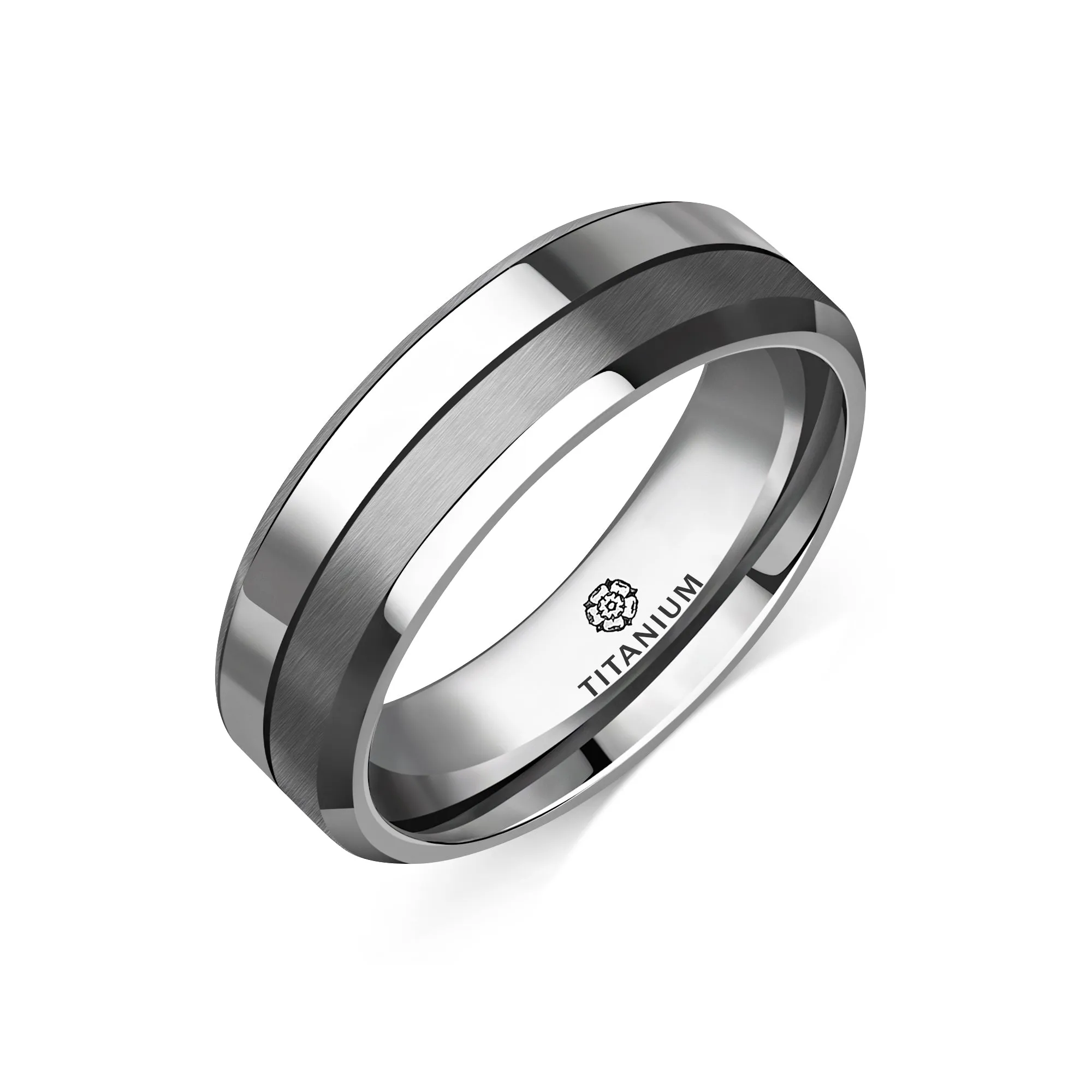 Titanium Flat Court Twin Finish Chamfered Ring