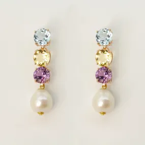 Topaz Citrine Amethyst and Fresh Water Pearl Earrings