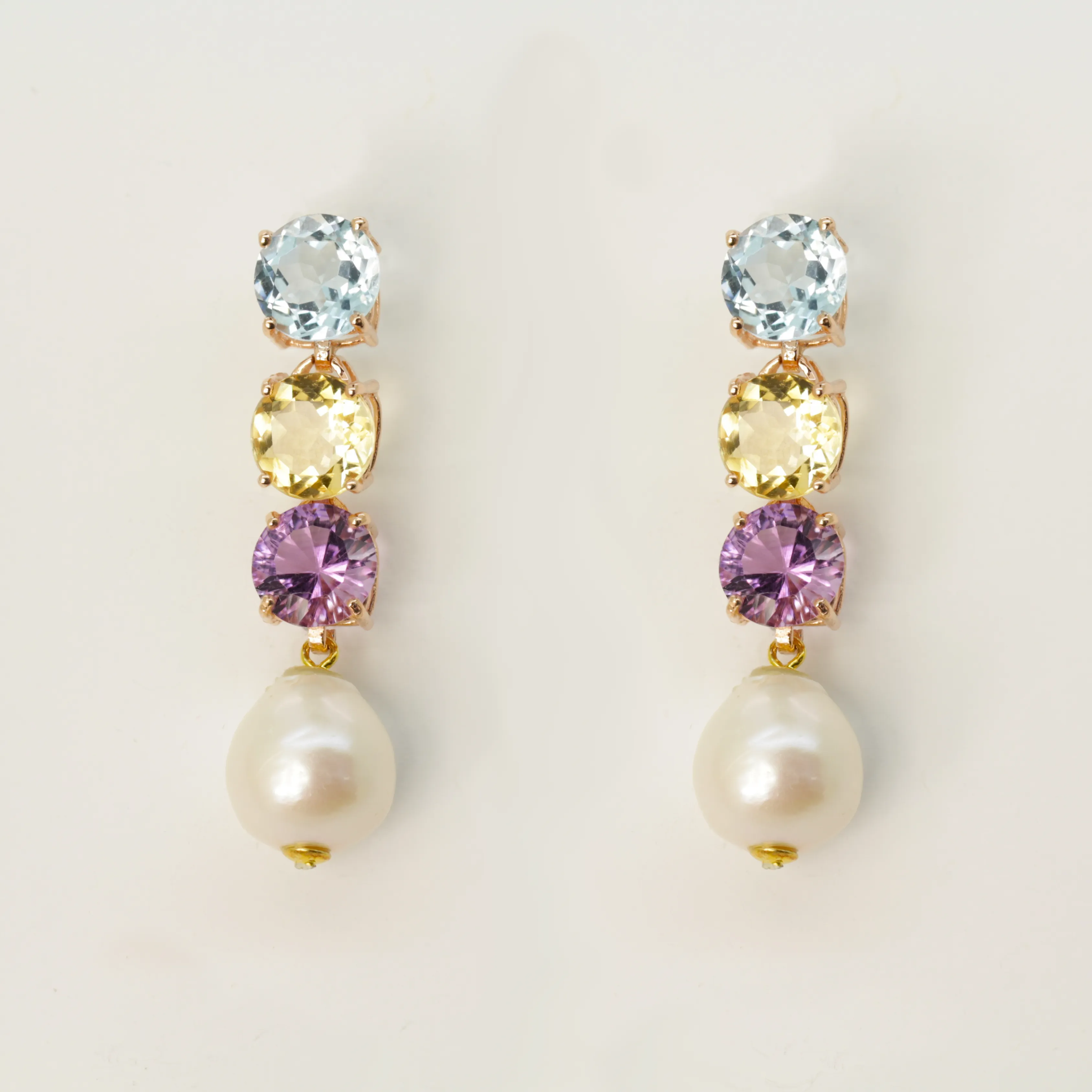 Topaz Citrine Amethyst and Fresh Water Pearl Earrings