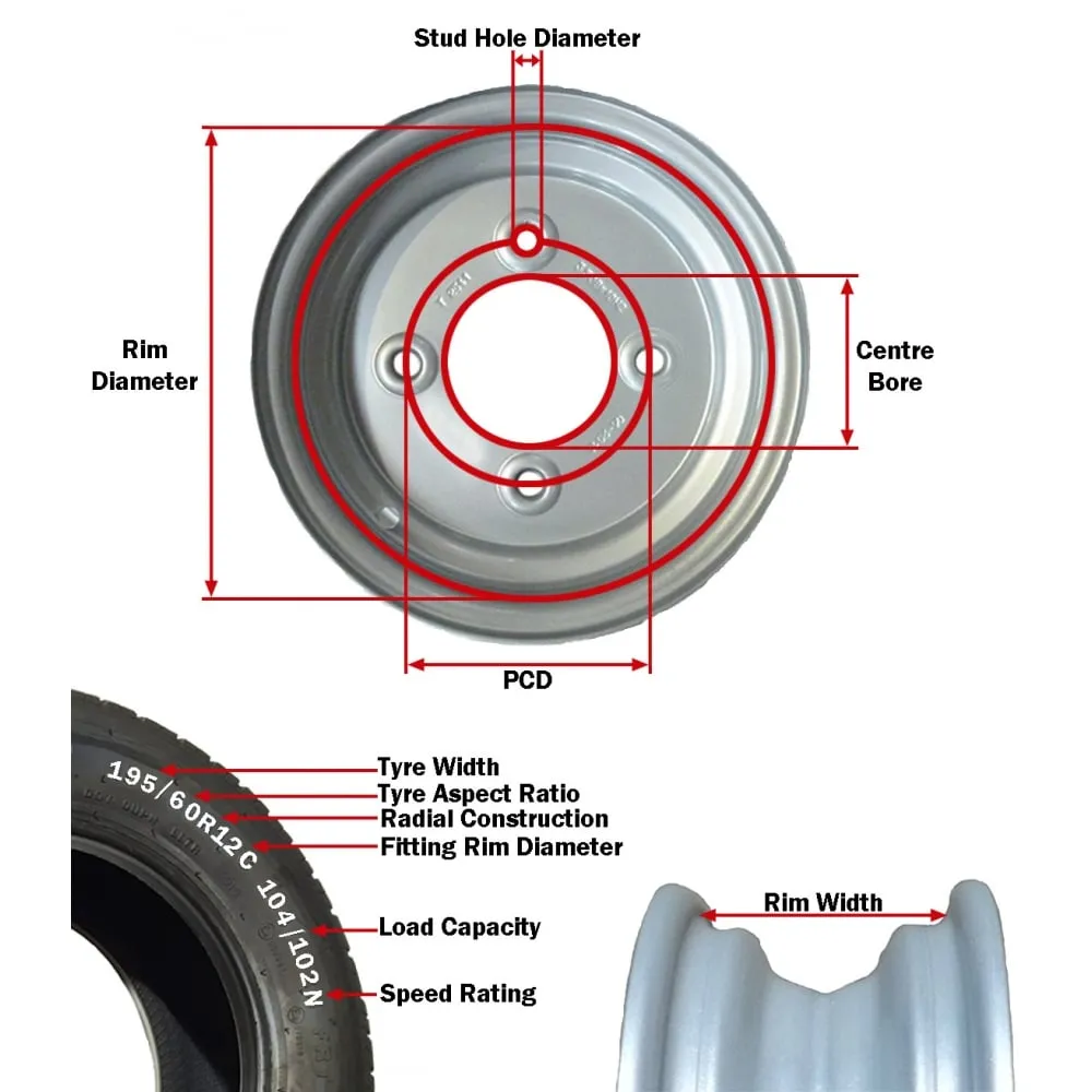 Trailer Rim 8" 4 stud 4" PCD 2.5J