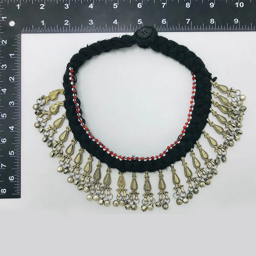 Tribal Black Vintage Choker Necklace With Dangling Bells