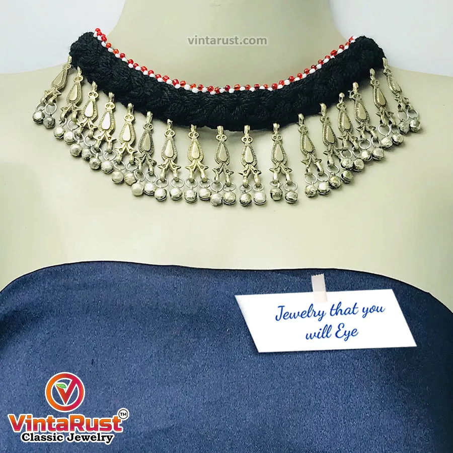 Tribal Black Vintage Choker Necklace With Dangling Bells