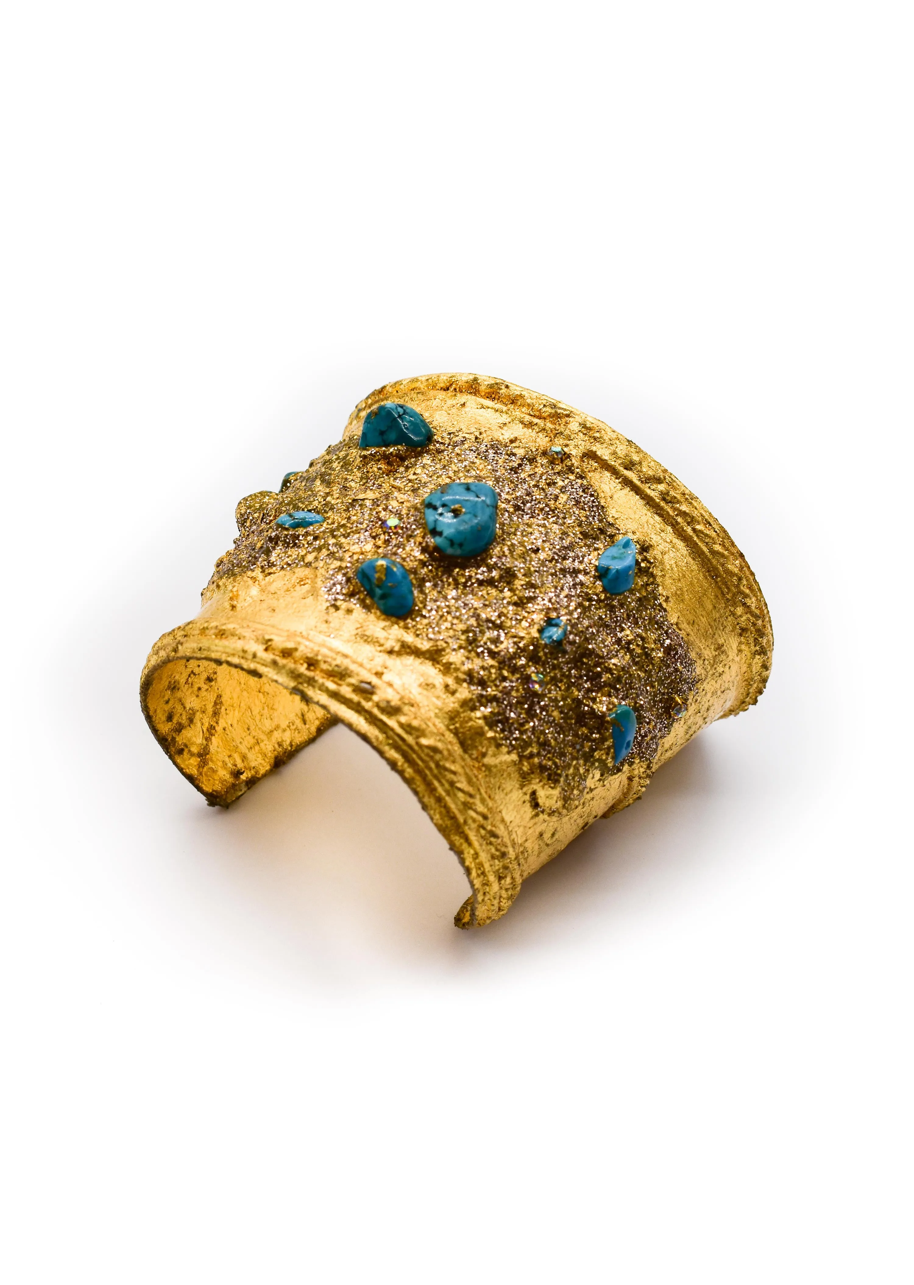 Turquoise Rock Stone and Brass Wide Cuff