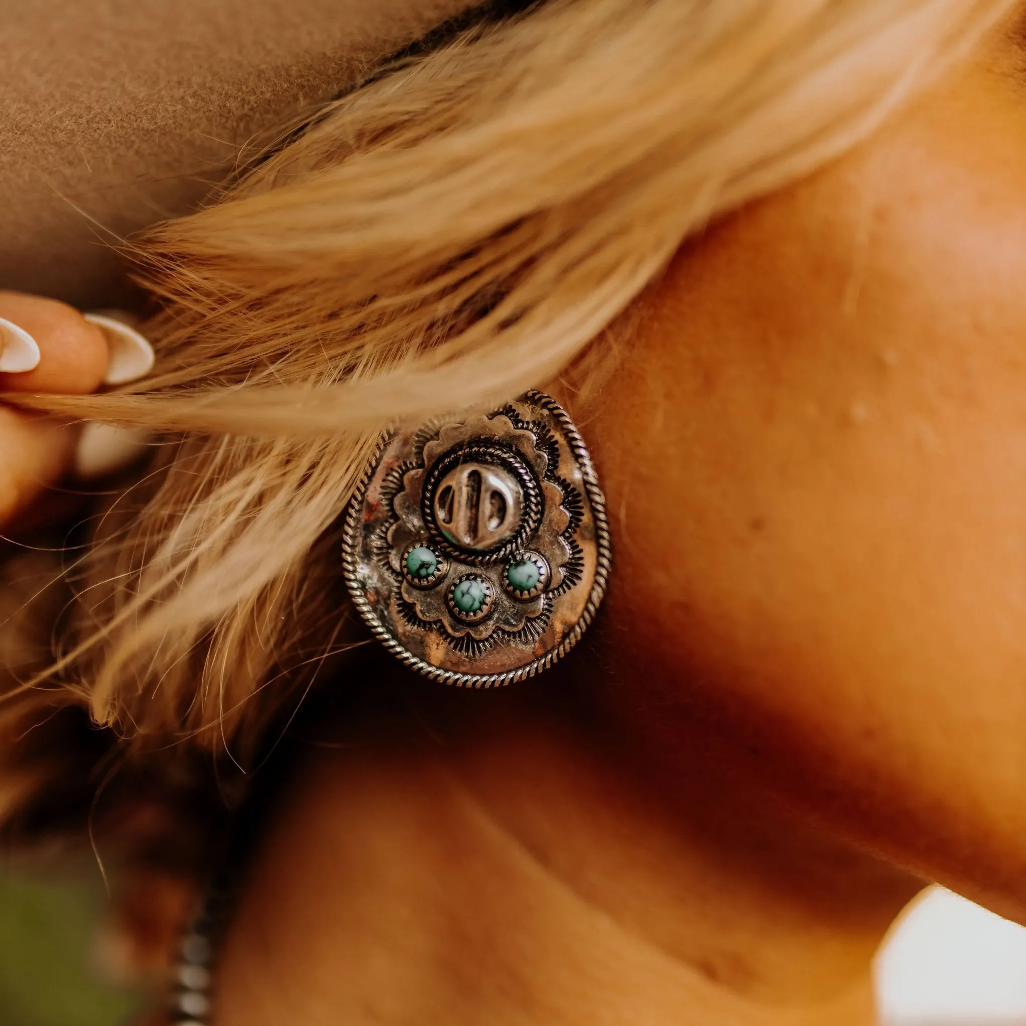 Turquoise Stone Cowgirl Hat Stud Earrings