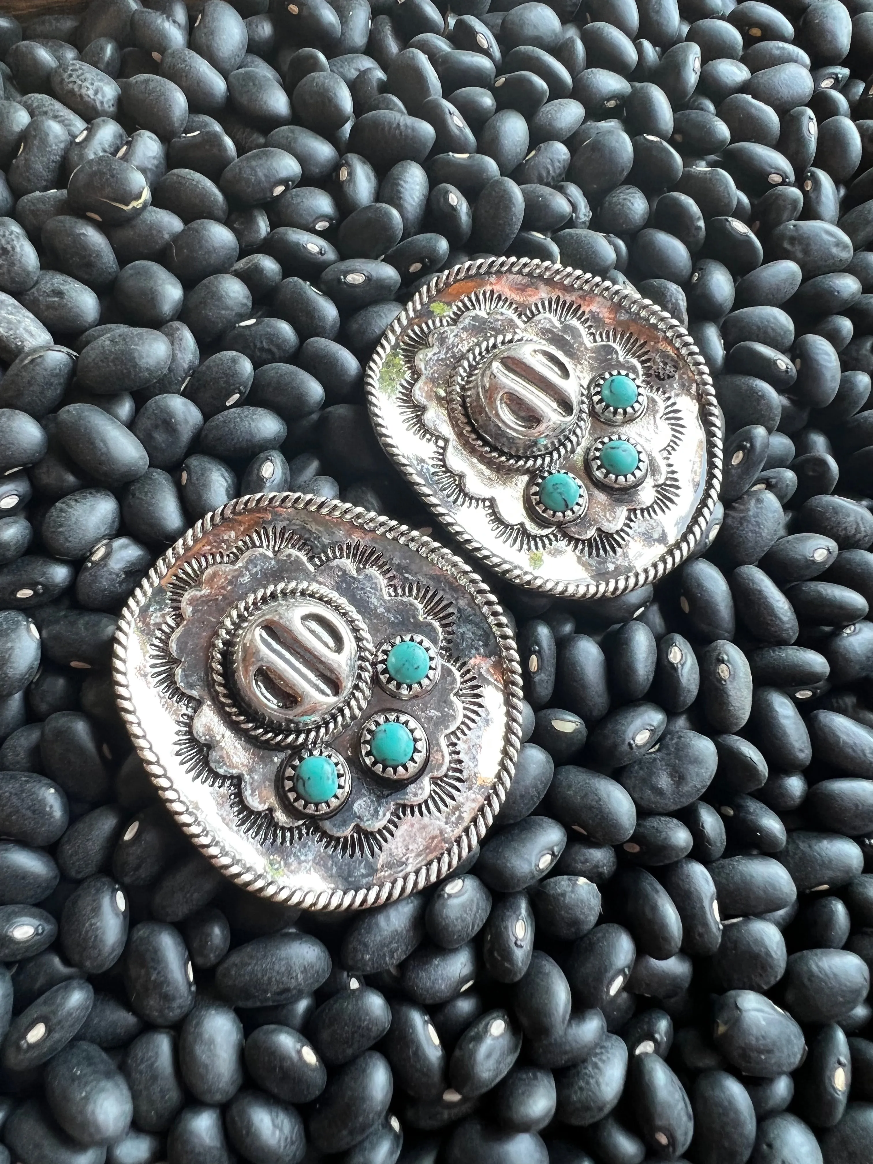 Turquoise Stone Cowgirl Hat Stud Earrings