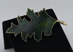 Vintage Gold Tone and Enamel Leaf Brooch