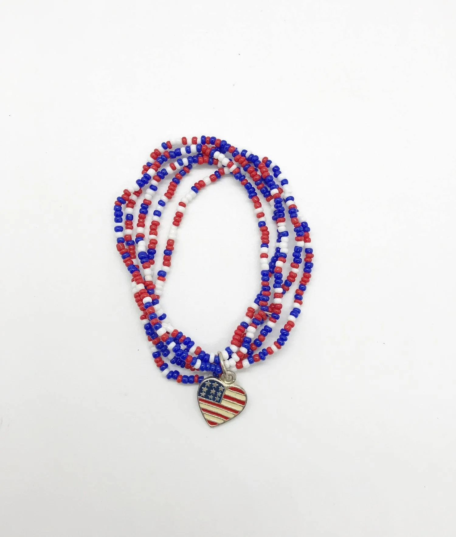 Vintage Red, White and Blue Beaded Bracelet with American Flag Charm