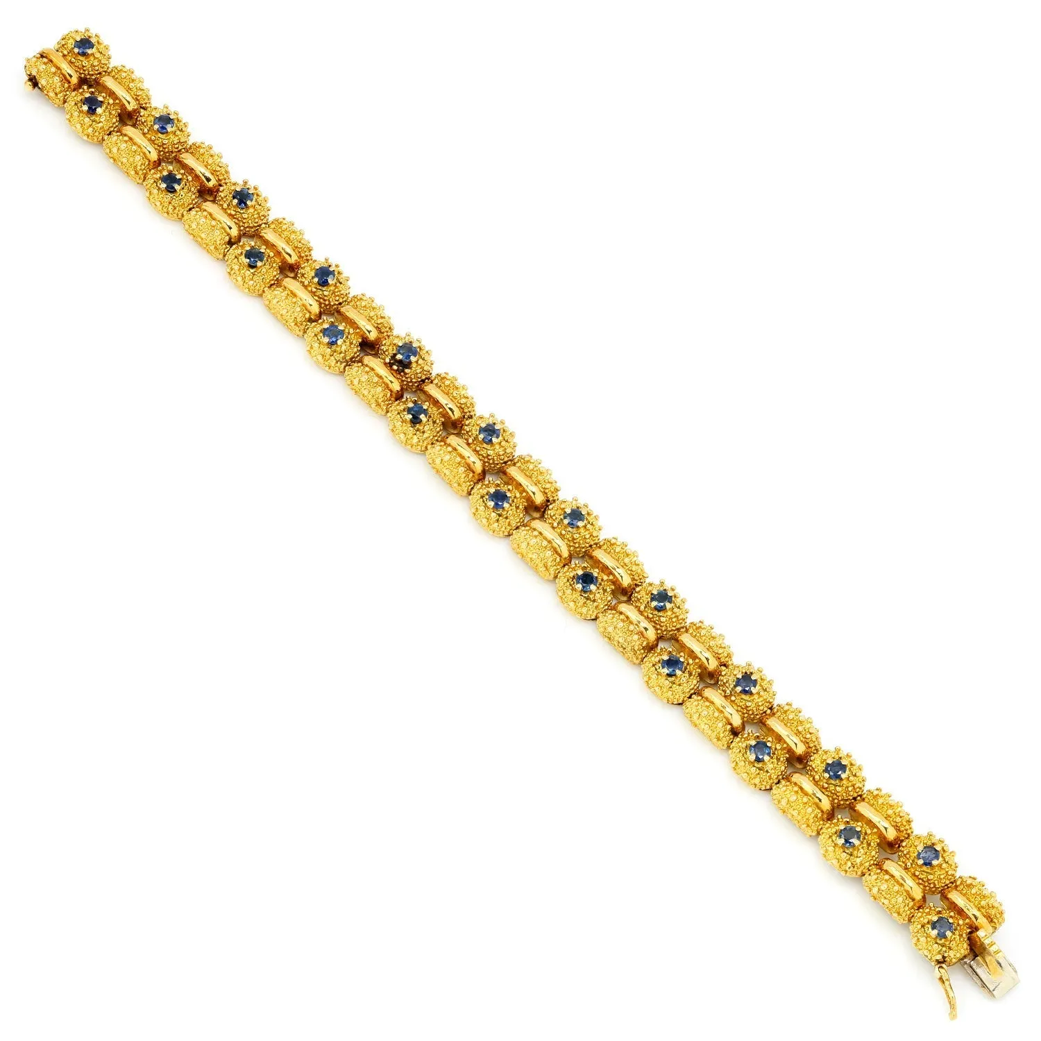 Vintage Tiffany & Co Sapphire Bracelet in Textured 18K Gold with Box