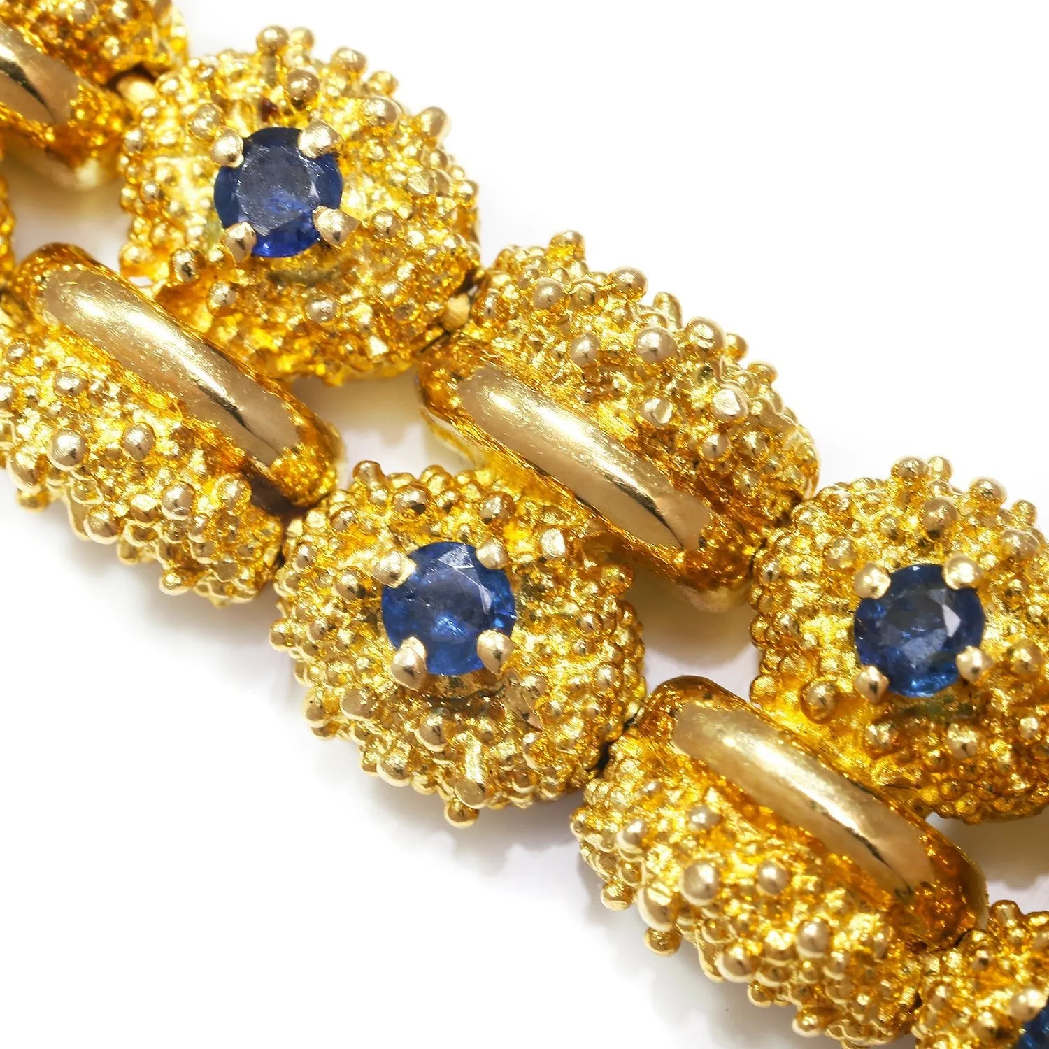 Vintage Tiffany & Co Sapphire Bracelet in Textured 18K Gold with Box