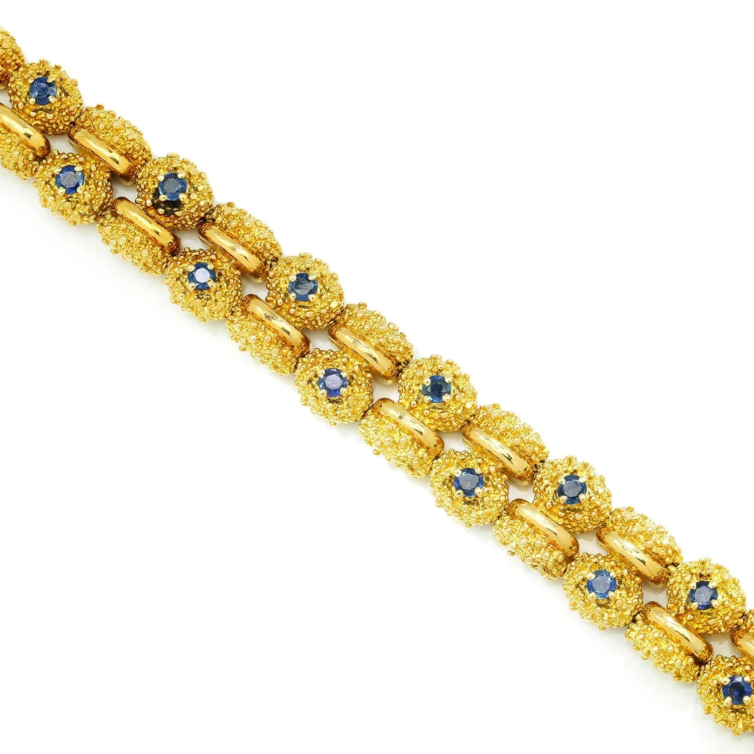 Vintage Tiffany & Co Sapphire Bracelet in Textured 18K Gold with Box