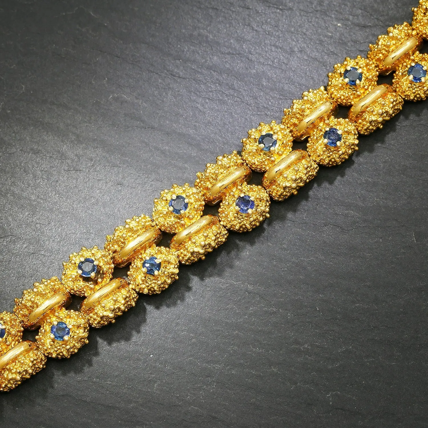 Vintage Tiffany & Co Sapphire Bracelet in Textured 18K Gold with Box