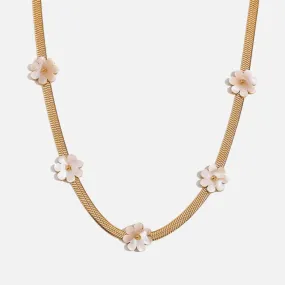 White Flower Gold Choker Necklace