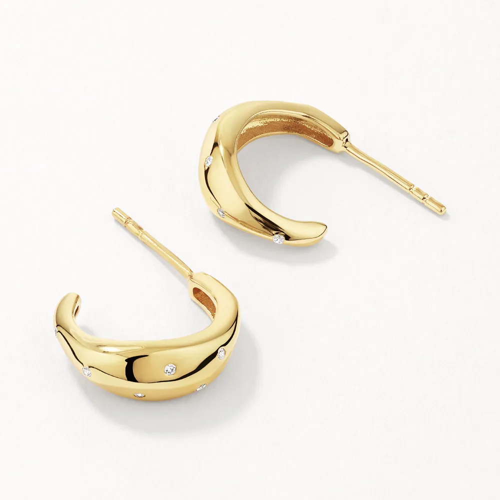 White Zircon Polka Dot Hoops in Gold