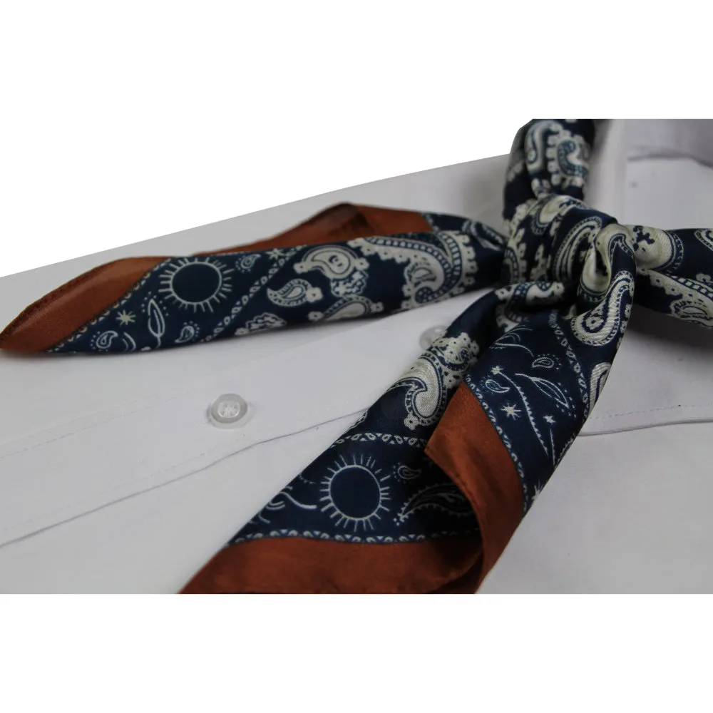 Womens Navy & Copper Paisley Silk Feel Soft Neck Scarf