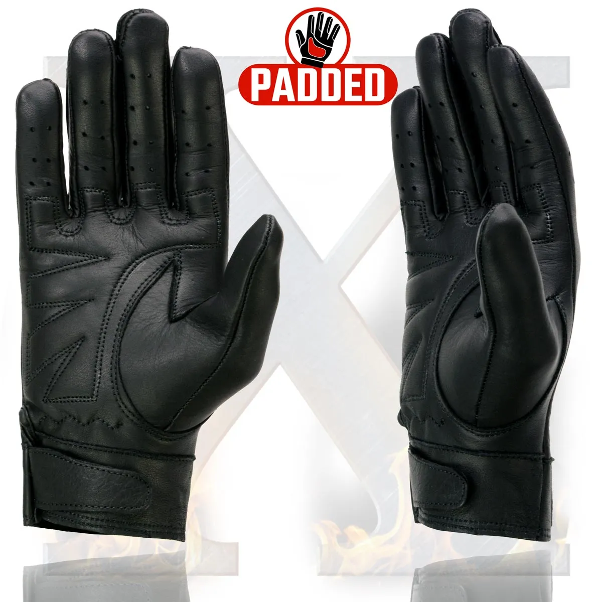 Xelement XG7710 Women's Black Leather 'Driving' Gloves with Perforated Fingers