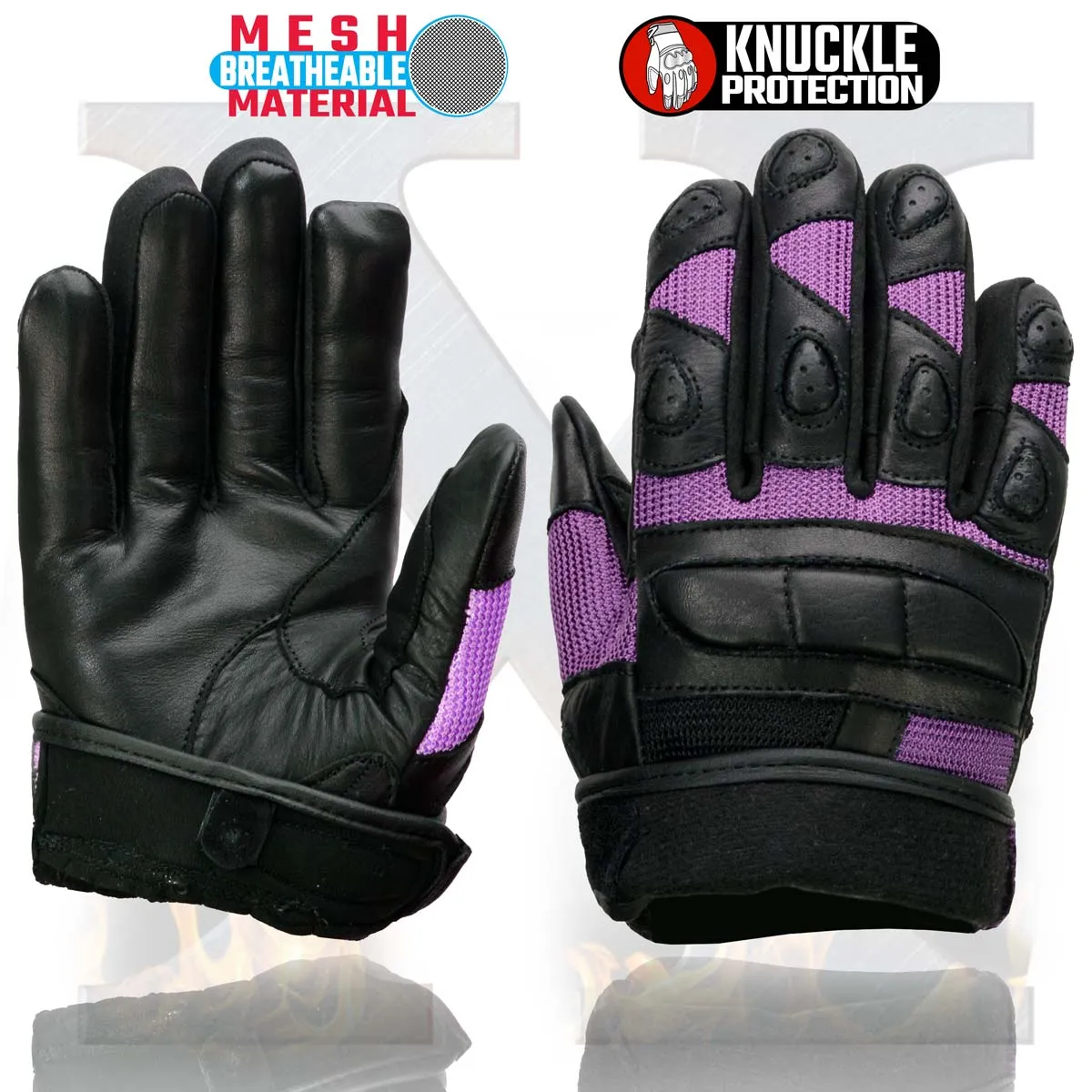 Xelement XG80208 Women's Black and Purple Mesh Cool Rider Motorcycle Gloves