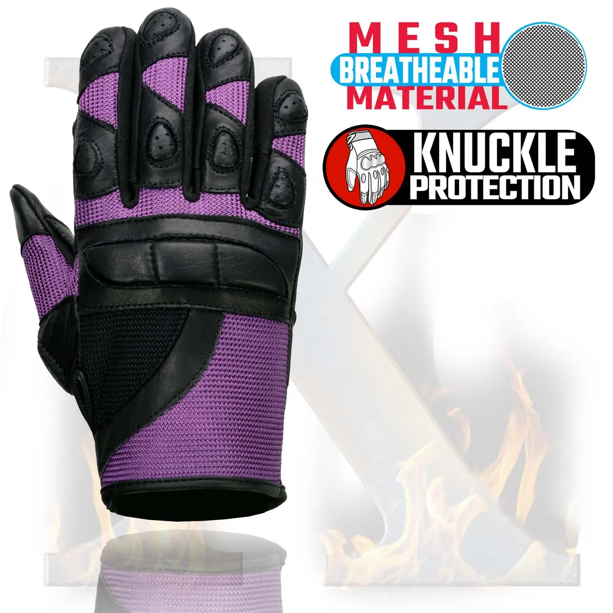 Xelement XG80208 Women's Black and Purple Mesh Cool Rider Motorcycle Gloves