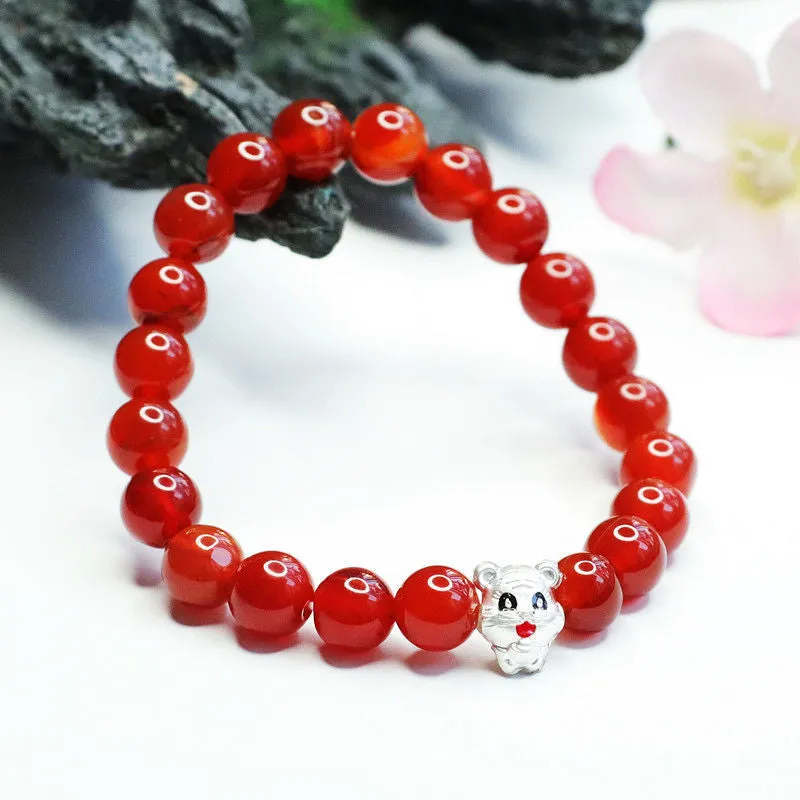 Zodiac Tiger Red Agate Sterling Silver Bracelet