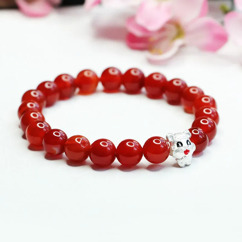 Zodiac Tiger Red Agate Sterling Silver Bracelet