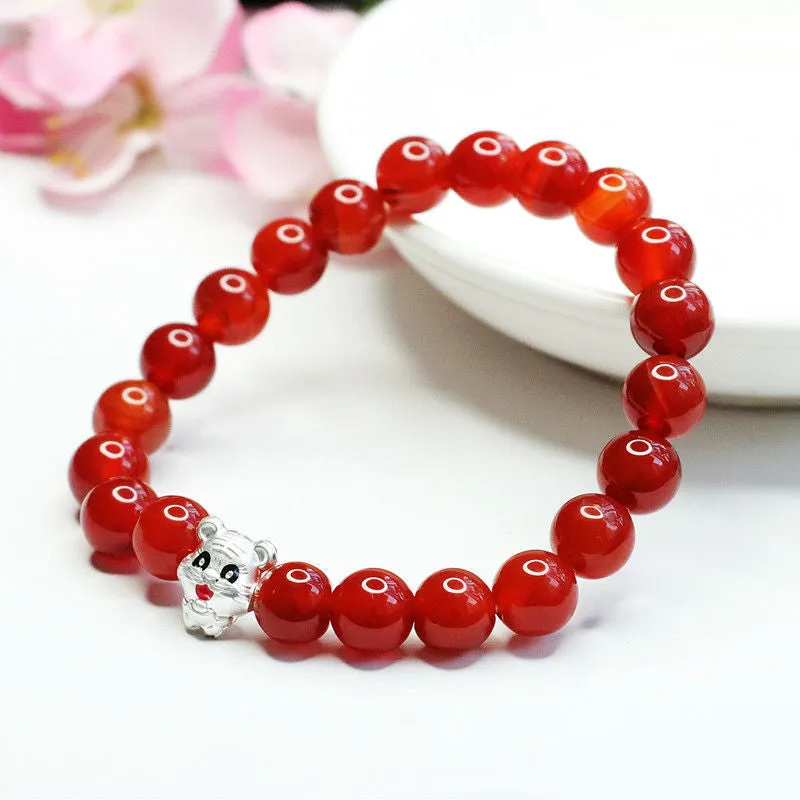 Zodiac Tiger Red Agate Sterling Silver Bracelet