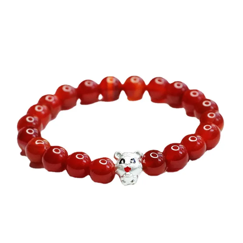 Zodiac Tiger Red Agate Sterling Silver Bracelet